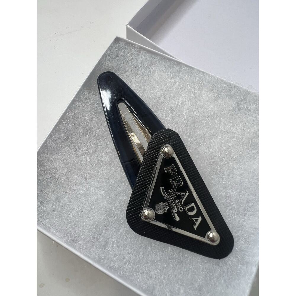 Prada Vintage Hair Clip Barrette Logo Black Women's Fashion Accessory - Picture 2 of 4